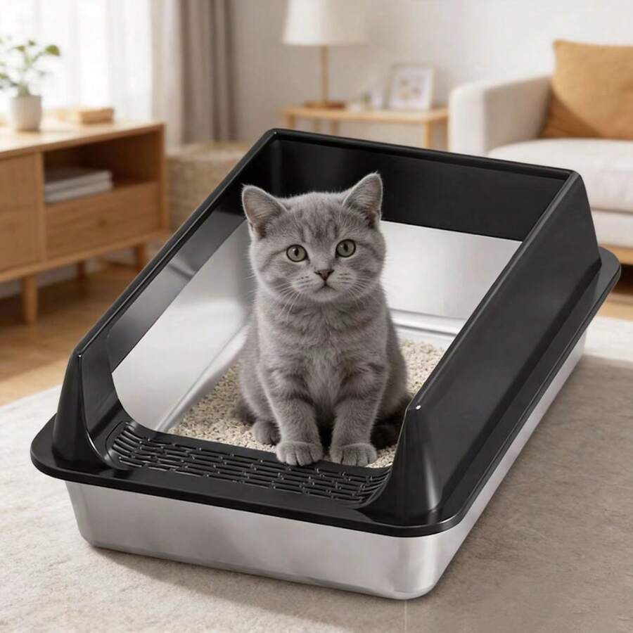 Stainless Steel Cat Litter Box, Extra Large XL Odor Free Metal Litter Box With High Sides Lid, Open Top Litter Pan,Anti-Scratch Kitty Cat Box Anti-Urine Leakage, Non-Sticky,Easy Clean Litter Box For Kitty Or Rabbits - XL - Xem 1