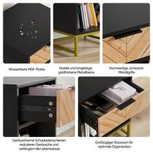 Modern Bedside Table With One Drawer And One Open Compartment, Suitable For Living Room, Bedroom And Hallway, 43 X 40 X 55 Cm, 1 Piece - Black + Natural Color + Medium Density Fiberboard - View 5