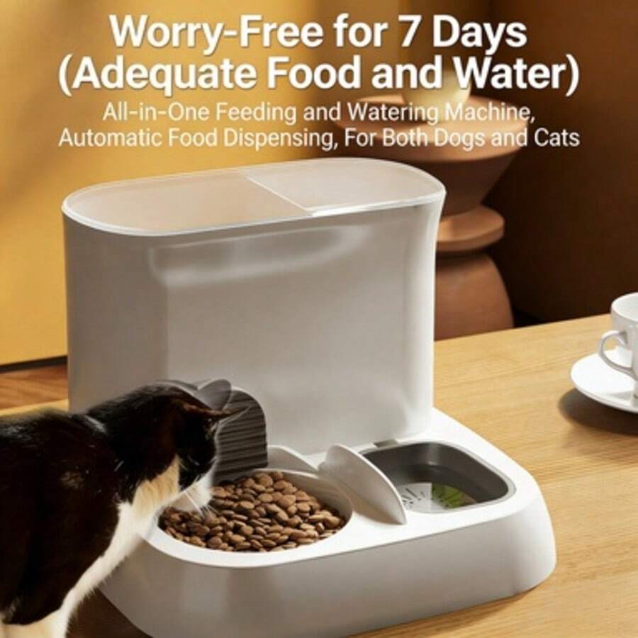 7-Day Automatic Pet Feeder And Water Dispenser, All-In-One Auto Food Water Station For Cats Dogs, Large Capacity Pet Feeding Bowl, No Electricity Needed