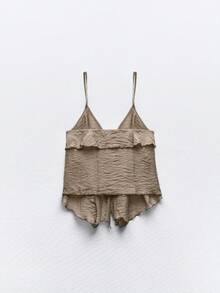 女款細肩帶針織背心，適合夏季海灘度假 - 駝色 - 查看 3