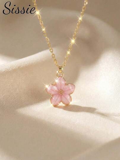 5-Piece Flower Pendant Necklace, Stainless Steel Chain, Fashionable & Cute, Suitable For Street, Party, Travel, Beach, Daily Wear, Also A Great Gift