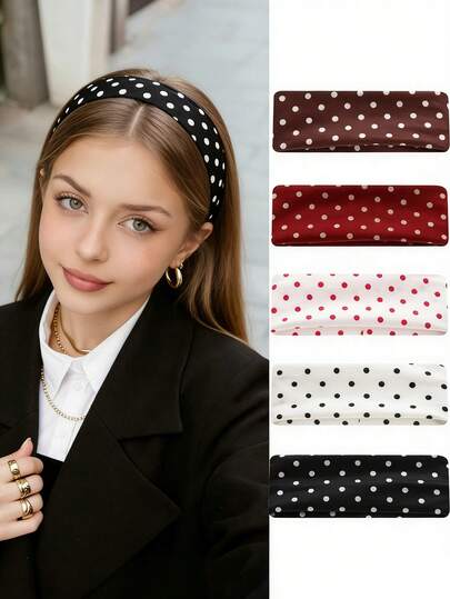 1/5pcs Women's Polka Dot Sports Headband, Wide Yoga Fitness Sweat-Absorbent Non-Slip Elastic Headband, Bohemian Style