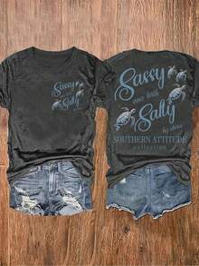 Women'S Casual Short Sleeve T-Shirt - "Salty Like Me" Sea Turtle Graphic Print, Vibrant Red Relaxed Fit Round Neck Top, Medium Stretch Machine Washable All-Season Beach Vacation & Casual Attire, Summer Clothing, Notch Detail Shirt, Comfortable FabricLoose Fit Benito Bowl,Big Game, Football Fast Delivery Women'S Casual And Stylish Short-Sleeved Printed Shirt/T-Shirt, Breathable, Suitable For Outdoor Sports, Everyday Wear, Birthday Gifts, Christmas Gifts, Halloween Gifts, Or As A Commemorative Shirt For Friends Or Loved Ones. Also Suitable As A Pullover - trắng - Xem 9