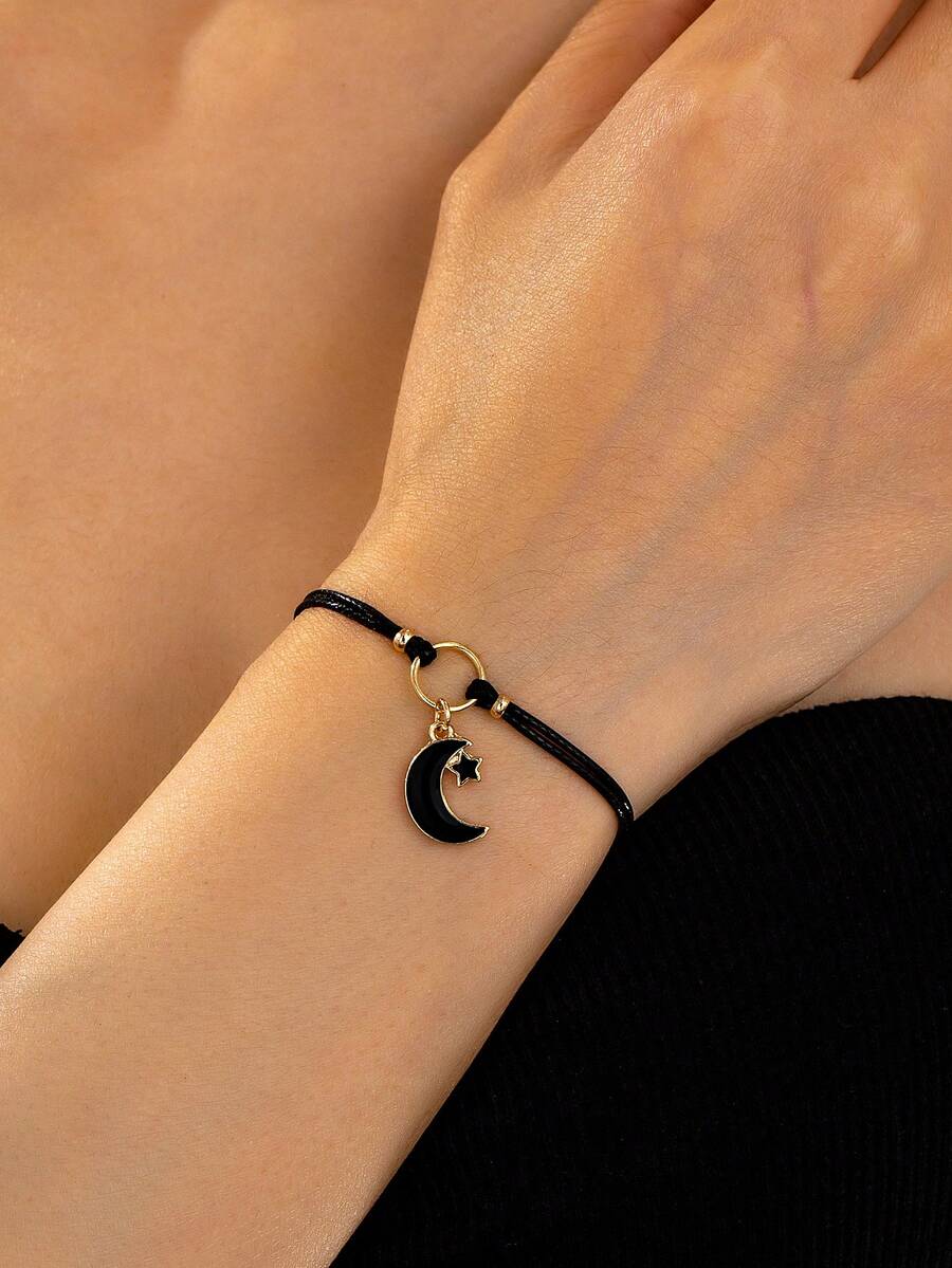 1 pieza Pulsera con colgante de estilo bohemio con forma de gota de aceite, media luna y estrella - Multicolor - Ver 1