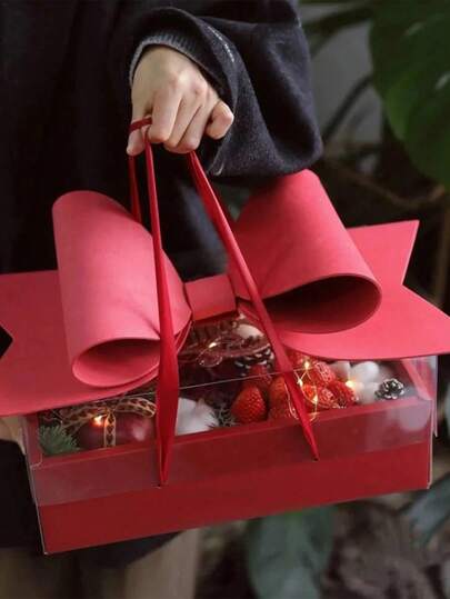 1Pc Wedding/Brithday Gift Box, Oversized Packaging Box, Bow Decor Gift Packaging Box, Large Gift Box With Big Bow Lid For Wedding Engagement Occasions, Mother's Day, Birthday Party