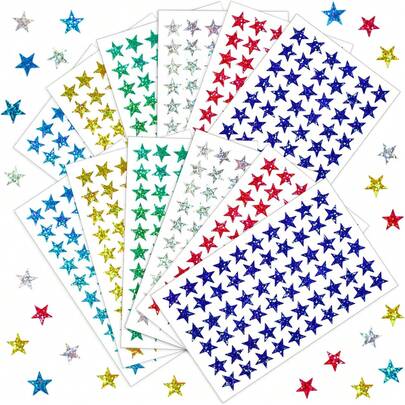 600-2100 PCS Foil Holographic Star Reward Stickers 7 Colors Decoration Glitter Star Sticker Planner Supply DIY Craft Party Favor Scrapbook Supplies Scrapbooking