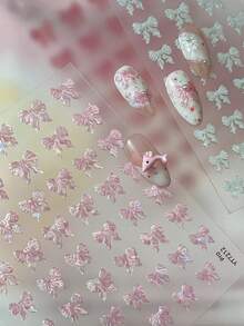 蝴蝶结美甲贴纸，1张粉色5D立体浮雕自粘DIY美甲贴纸 - 适合女孩和女士的美甲用品和美甲饰品 - 春夏美甲，适合家庭美甲沙龙 - 彩色 - 查看 1