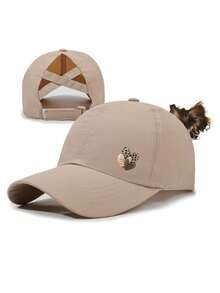 夏季新款交叉网眼马尾辫棒球帽，女士款，轻便休闲，速干透气，爱心印花遮阳帽 - A - 查看 2