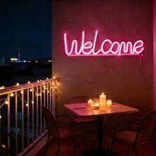 1pc LED Letter "Welcome" Neon Light Wall Decor, Battery/USB Powered Ambient Light For Bar, Shop, Bedroom, Living Room, Romantic, Party Decoration - Welcome Neon Sign - View 7