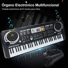 Las opciones de instrumentos populares incluyen un teclado electrónico multifuncional de 61 teclas, una herramienta educativa para principiantes, perfecta para que los principiantes practiquen la destreza y la coordinación de los dedos. - Negro - Ver 6