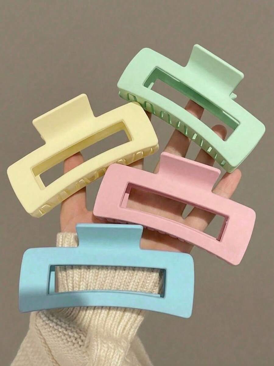 4pcs/Set Girl's Large Square Plastic Hair Clips,Fashion Elegant Versatile Minimalist Style,Suitable For Daily,Party, Work,Applicable For Hairstyling - Multicolor - View 1