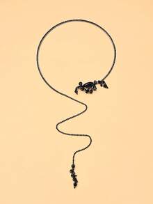 1 chiếc vòng cổ choker dài màu đen mới, kiểu dáng hở, dây chuyền pha lê thời trang dự tiệc tối theo phong cách Châu Âu và Mỹ. - Màu Đen Súng - Xem 2