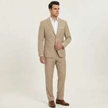 Conjunto de traje para hombre de 2 piezas, incluye chaqueta y pantalones, color champán con bolsillos, adecuado para fiestas, negocios, salidas y uso casual - Champán - Ver 10