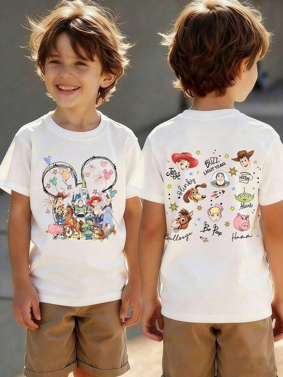 Disney Una camiseta de verano con un estampado gráfico de los personajes animados Judy y Nick: un regalo ideal para niños, apta tanto para niños como para niñas, para usar durante fiestas navideñas, comidas familiares, actividades al aire libre, viajes o visitas a parques temáticos. - Blanco - Ver 1