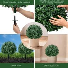 2 Pack Artificial Boxwood Topiary Ball Trees With Ground Stakes, UV Resistant Faux Green Plants For Outdoor Garden Lawn Porch Patio Decor, Realistic Round Shrub Bushes - Artificial Boxwood Tree - 查看 2