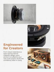 2个2英寸磁性扬声器部件，触摸面板控制同轴连接器，DIY音频扬声器，迷你扬声器PU皮革外壳，黑橙色立体声音频输出 - 外磁喇叭 - 查看 4