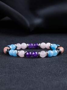 YAUKIA 1 chiếc vòng tay đá tự nhiên 6mm, thạch anh tím/thạch anh hồng/xanh ngọc/mã não đen, dùng để thiền định, giảm căng thẳng, unisex, chất liệu co giãn, lý tưởng để đeo hàng ngày. - Nhiều màu - Xem 3