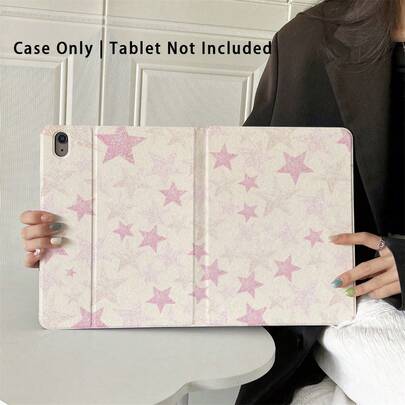 1 件装 美观可爱粉色闪光星星印花书本式支架保护套，适用于 iPad Air 6/5/4 和 10（10.9 英寸）- 兼容 iPad Pro 2024、Air M3/A16 2025，兼容三星 Galaxy Tab S9 FE/S8 Plus/S7/S10 - 非常适合工作、旅行和居家休闲，兼容三星和小米