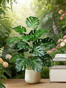 Cây giả cỡ lớn 65cm/40cm, cây Monstera sống động như thật, lá cọ bằng nhựa với kết cấu chân thực, lá Monstera xanh mướt, cành đứng trên sàn, không bao gồm chậu, 18 lá đầy đủ, cây chuối giả nhiệt đới, cây xanh trang trí trong nhà và ngoài trời. - Nhiều màu - Xem 7
