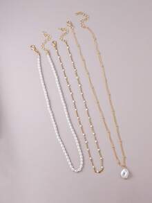 3pcs Elegant Simulated Pearl Multi-Layer Necklace Set, Suitable For Women's Daily, Date, Party, Fashionable Jewelry Accessories - Yellow Gold - View 2