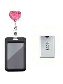 Multi-Color Retractable ID Badge Holder, Anti-Lost Device, Meal Card, Work Card, Heart Decor, Adjustable Transparent ID Card Sleeve, Extendable Design, Fits Most Card Sizes, Convenient To Carry - Multicolor - View 20