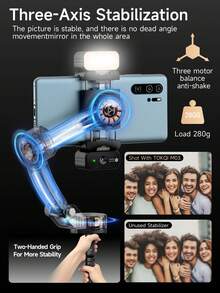 AI Smart Handheld Gimbal Stabilizer,3-Axis Foldable Smart Face Tracking Gimbal Stabilizer,Foldable 360° Rotating Selfie Stick/Tripod With Fill Light,Wireless Remote Control Phone Holder For Smartphones, Detachable Dimmable Fill Light, Portable Size For Travel Vlogging Shooting - 查看 8