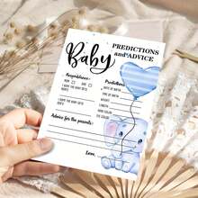 10/30 件套浴室游戏和活动套装，包含预测和建议卡、蓝色气球大象性别揭晓游戏卡、可打印派对填空设计、给爸爸妈妈的祝福、现代简约设计 - 彩色 - 查看 5