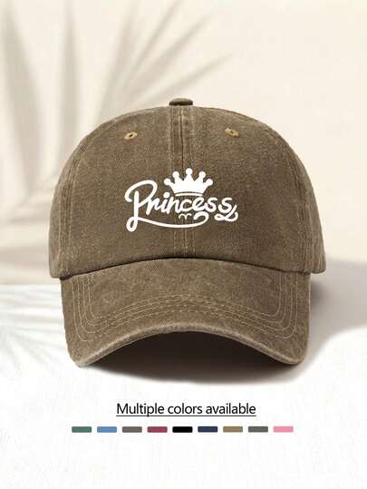 1pc Washed Baseball Cap With "Princess Crown" Pattern Print, Best Gift Choice, Versatile Casual Fashionable, Highly Attractive All-Season Decorative Item, Must-Have Stylish Piece.