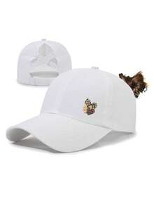 夏季新款交叉网眼马尾辫棒球帽，女士款，轻便休闲，速干透气，爱心印花遮阳帽 - A - 查看 4