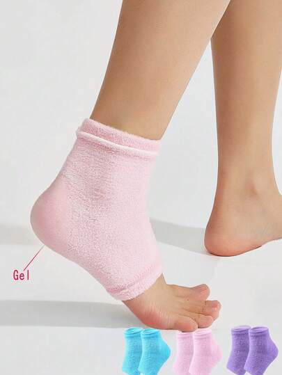 yuluan 1双/套男女通用凝胶腿套，羽绒凝胶后跟腿套，足跟护理腿套，防止足跟干裂，舒适防滑透气，足套式后跟腿套短裤，修复并软化足部和足跟干燥干裂的皮肤