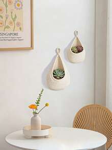 1pc Handwoven Teardrop-Shaped Storage Basket, Bohemian Style, Space-Saving Wall-Mounted Organizer, Suitable For Storing Vegetables, Potatoes, Onions, Garlic, Fresh Produce, Snacks, Toiletries, Towels, Toys And Household Items, Multifunctional Decor Piece, Fits Bohemian & Farmhouse Home Decor - White - View 2