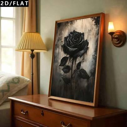 2D/平面 1 幅复古黑色风格写实艺术黑玫瑰花卉植物油画帆布艺术品，用于墙面装饰，恐怖风格玫瑰花卉印刷海报图片，用于房间装饰、走廊、书房、卧室墙面装饰、秋季装饰（无框/有框）