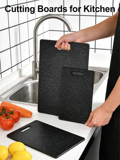 Bộ 3 thớt nhựa PP, thớt giả đá cẩm thạch, có tay cầm, sử dụng được cả hai mặt, dùng để thái thịt, rau củ, trái cây, bánh mì, phô mai, dễ vệ sinh, phụ kiện nhà bếp, vật dụng trang trí nhà cửa thiết yếu, cũng thích hợp cho dịch vụ nhà hàng, chuẩn bị bữa ăn, dã ngoại ngoài trời, thớt dùng trong căn hộ/ký túc xá, món quà tuyệt vời cho Ngày của Mẹ, quà tặng cho người đam mê nấu nướng.