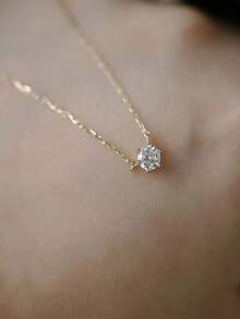 1pc S925 Sterling Silver 6-Claw Cubic Zirconia Round Pendant Necklace, Luxury Fashion Elegant Necklace Suitable For Party, Casual, Commute, Minimalist Versatile Choker - Round - View 8