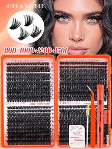 800/740/720 DIY仿貂毛假睫毛，C/D卷度，10D+20D+30D+40D/50D+60D+80D+100D/80D+100D+120D+150D，手工制作，可重复使用，蓬松浓密单根假睫毛套装，轻盈美睫，浓密型假睫毛，隐形眼镜佩戴者适用 - 亮橙色 - 查看 3