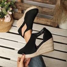 Breathable Closed Toe Wedge Sandals With Rope Accent, Fashionable And Comfortable - Black - View 6