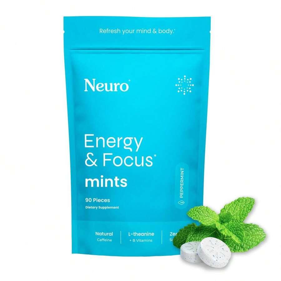 Neuro Energy Caffeine Gum/Mints For Energy & Focus (90 Pieces) - Sugar-Free With L-Theanine, Caffeine, Vitamin B12 & Vitamin B6 - Peppermint Flavor - 120G - 查看 1