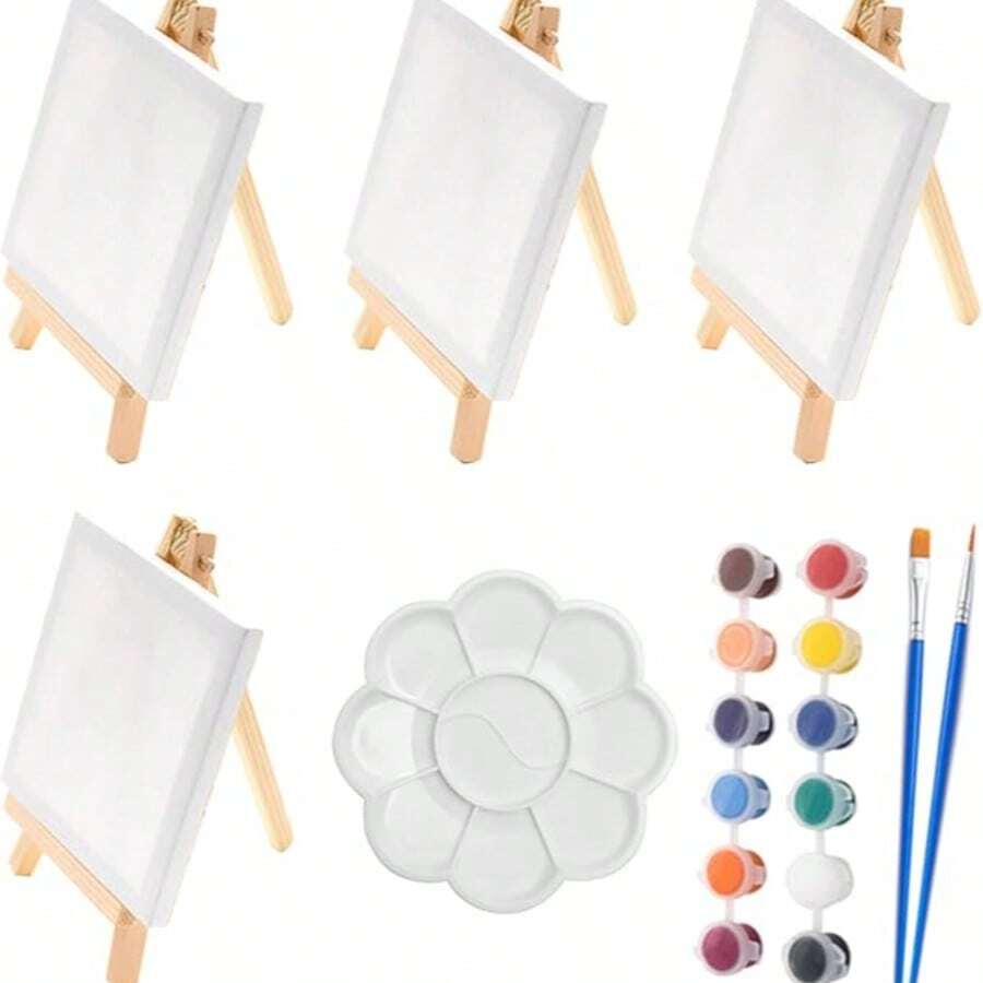 完整的DIY丙烯画套装,包含6种鲜艳的颜色、2支画笔、画布和调色盘——适合创意艺术家和送礼,包含便携式木制画架和绘画用品。 - 1PC - 查看 1