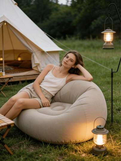 1个充气沙发，充气懒人沙发，PVC单球形沙发，植绒，可折叠户外休闲沙发椅，适合运动、户外露营、沙滩等场合。