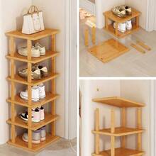 DIY Bamboo & Wood Vertical Shoe Rack - Multi-Functional Vertical Storage Shelf, Space-Saving Home Organizer Suitable For Various Rooms, Made Of Wood Board Structure - Multicolor - View 6