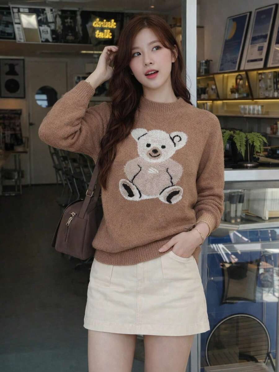 Mousse Bear Winter Blouse, Cute Teddy Bear Style - Marrón Mocha - Ver 1