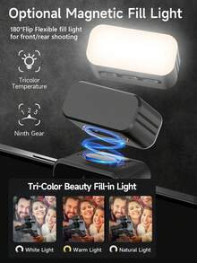 AI Smart Handheld Gimbal Stabilizer,3-Axis Foldable Smart Face Tracking Gimbal Stabilizer,Foldable 360° Rotating Selfie Stick/Tripod With Fill Light,Wireless Remote Control Phone Holder For Smartphones, Detachable Dimmable Fill Light, Portable Size For Travel Vlogging Shooting - 查看 6