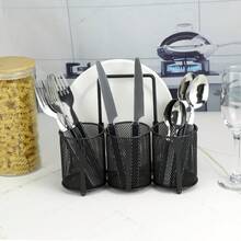 QWORK Soporte Para Cubiertos, Malla De Metal Negro Y Organizador De Acero Inoxidable Con 4 Compartimentos, Diseño De Mango Oculto, Ideal Para Cocina, Fiestas Y Eventos Al Aire Libre, 9.05 Pulgadas De - Multicolor - View 8