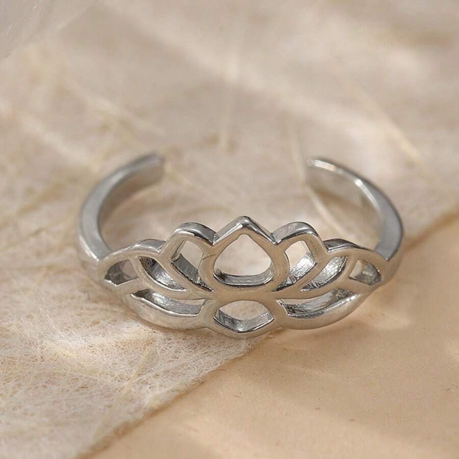 Vintage Lotus-förmiger Zehenring, verstellbares Design, minimalistisch und elegant, geeignet für Sommerurlaub und täglichen Gebrauch, ideales Modeaccessoire - Silber - Übersicht 1
