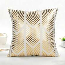 1 chiếc vỏ gối trang trí bằng vải nhung in họa tiết ánh kim, thích hợp cho phòng khách, ghế sofa, phòng ngủ. - Sọc lá vàng - Xem 2