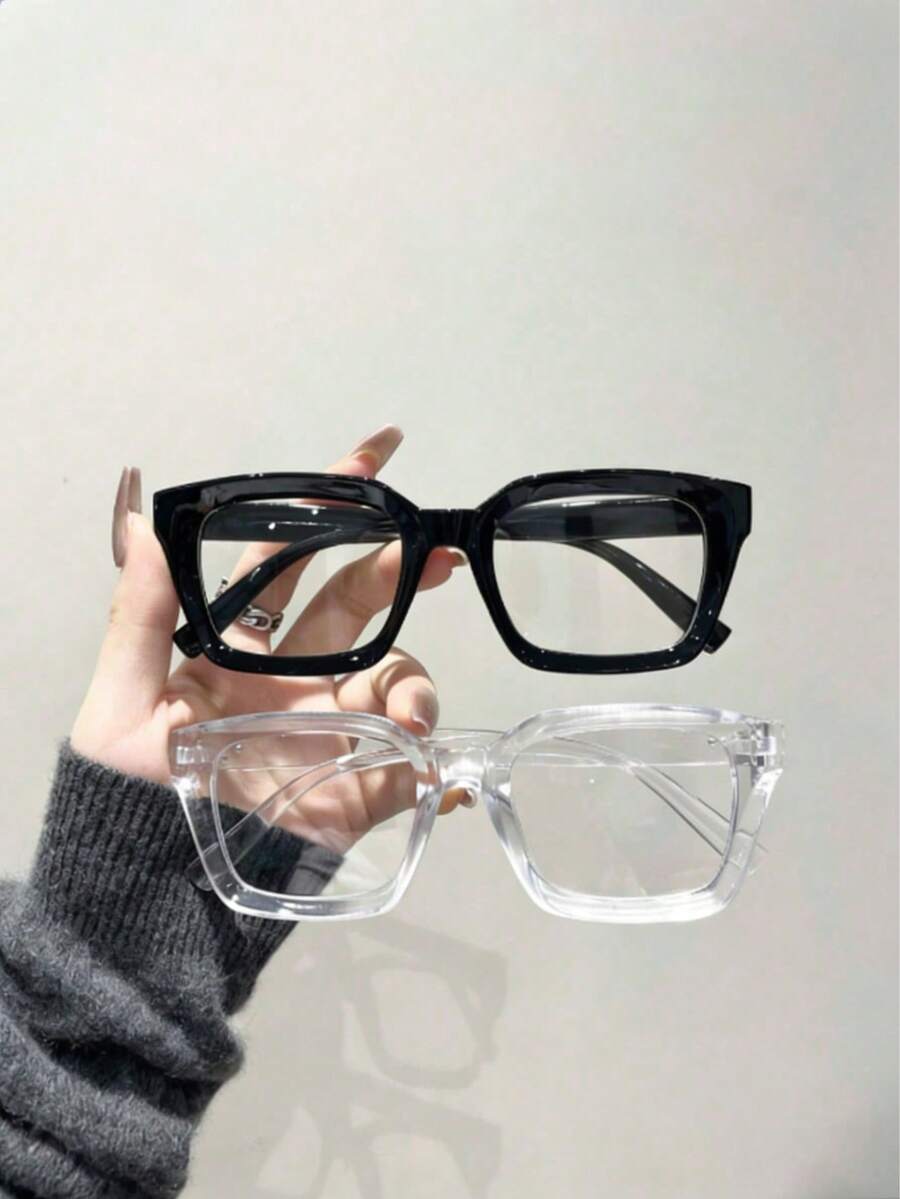 2 cặp kính mắt trong suốt vượt thời gian, phù hợp cho sinh hoạt hàng ngày, công sở, dạo phố và các dịp khác, có thể dùng như phụ kiện. - Đen và trắng - Xem 1