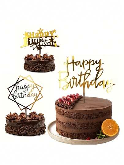 10pcs Gold Glitter Birthday Cake Decorations - Elegant Decorations With Numbers, Letters And "Happy Birthday" Sign, Suitable For Tiered Cakes, Drip Cakes, Birthday Party Decor, Reusable And Easy To Assemble