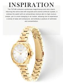 Tatum Series Women's Quartz Watch, Gold Tone Case Gold Stainless Steel Band White Dial - Gold - View 5