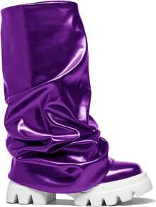 Women's Platform Round Toe Mid Calf Boots With Chunky Heel - M-purple - View 4