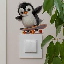 1 pieza Pegatina de interruptor de luz de monopatín con pingüino de dibujos animados lindo, pegatina de pared autoadhesiva e impermeable, adecuada para decoración del hogar y dormitorio - Unitalla - Ver 3